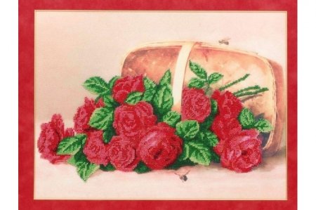 Набор для вышивания бисером АЖУР Розы в корзине, с нанесенным рисунком, 30*40см