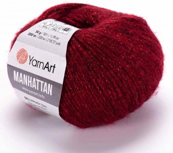 Пряжа Yarnart Manhattan красный (913), 7%шерсть/7%вискоза/30%акрил/56%металлик, 200м, 50г