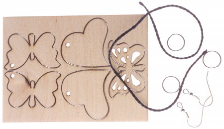 Заготовка для декорирования деревянная  ПОЛНОЦВЕТ Комплект серьги-кулон Бабочки-сердце, 2*3см, 5шт