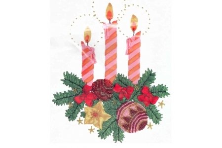 Набор для вышивания лентами ИСКУСНИЦА Праздничные свечи, 19*25см, с бисером