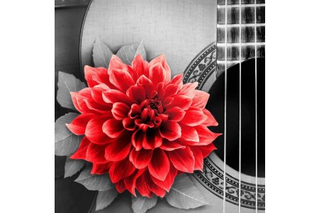 Мозаичная картина стразами АЛМАЗНАЯ ЖИВОПИСЬ Цветок на гитаре, 70*30см