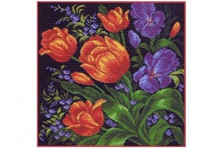 Набор для вышивания крестом МАТРЕНИН ПОСАД Подушка. Тюльпаны, с нанесенным рисунком, 41*41см