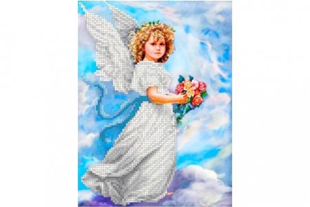 Ткань с рисунком для вышивки бисером и крестом КАРОЛИНКА Ангел в облаках, 18*24,5см