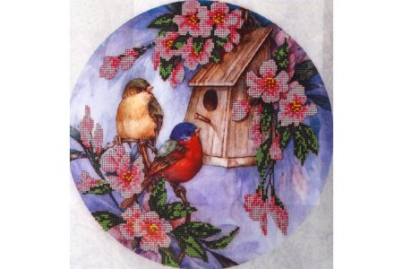 Канва с рисунком для вышивки бисером GLURIYA Птичий домик, 30*30см