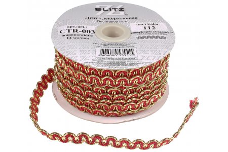 Тесьма декоративная BLITZ, красный(112), 14мм, 1м