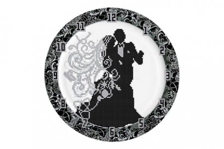 Канва с рисунком для вышивки бисером GLURIYA Часы-Свадебные, 25*25см