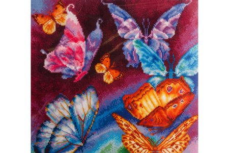 Набор для вышивания крестом ИНКОМТЕХ Радужные бабочки, 28*28см
