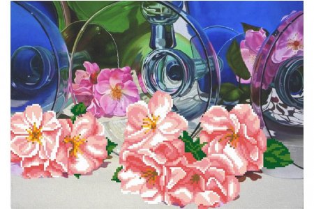 Канва с рисунком для вышивки бисером МП-студия, Бокалы и цветы, 35*28см
