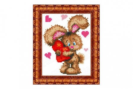Ткань с рисунком для вышивки бисером КАРОЛИНКА Влюбленный зайчонок, 12*16см