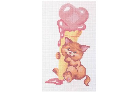 Канва с рисунком для вышивания крестом ИСКУСНИЦА Котёнок с мороженым, 25*35см