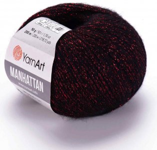 Пряжа Yarnart Manhattan черный-красный люрекс (904), 7%шерсть/7%вискоза/30%акрил/56%металлик, 200м, 50г