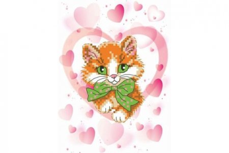 Канва с рисунком для вышивания крестом ИСКУСНИЦА Влюбленный котик, 16*20см