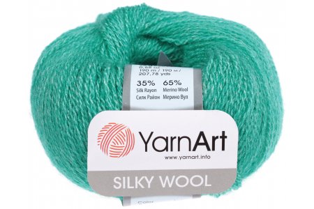 Пряжа Yarnart Silky wool изумруд (339), 65%шерсть мериноса/35%искусственный шелк, 190м, 25г