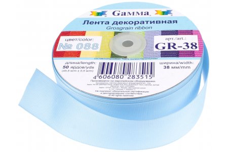 Тесьма GAMMA репсовая, голубой (088), 38мм, 1м