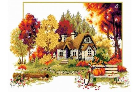 Набор для вышивания крестом Каролинка Осенний домик, с нанесенным рисунком, 32*47см