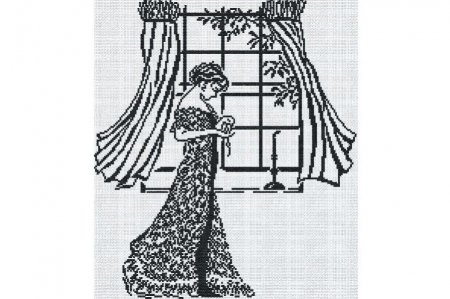 Набор для вышивания крестом МП Студия Дама у окна, черное на белом, 36*36см