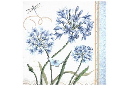 Набор для вышивки бисером на искусственном шелке ОВЕН Голубые цветы, 30*30см