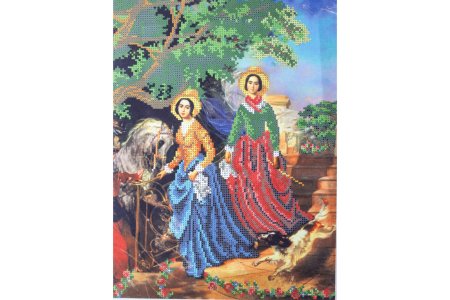 Ткань с рисунком для вышивки бисером КАРОЛИНКА Картина Брюллова, Две сестры, 27,5*36см