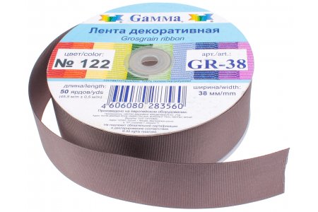 Тесьма GAMMA репсовая, темно-серый (122), 38мм, 1м