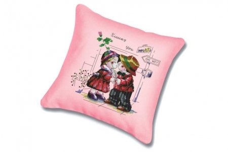 Набор для вышивания крестом БЕЛОСНЕЖКА Подушка Чувства, канва розовая, 45*45см