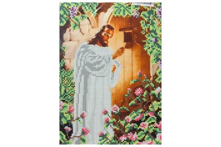 Ткань с рисунком для вышивки бисером КАРОЛИНКА Иисус стучащий в дверь, 18*25см