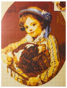 Схема для вышивки крестом цветная, Девушка с собачкой, 30*42см