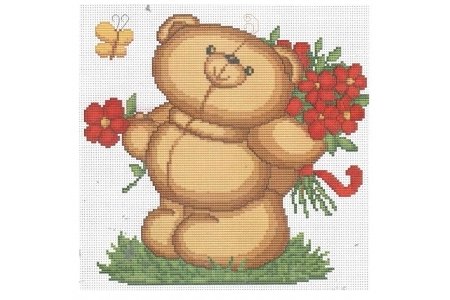 Набор для вышивания крестом Luca-s Медвежонок с цветами, 20*21см