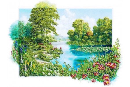Канва с рисунком для вышивки бисером GLURIYA Лесной пруд, 40*32см