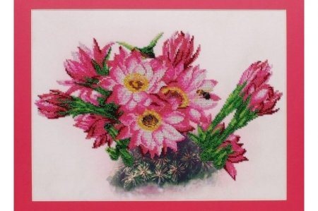Набор для вышивания бисером АЖУР Цветущий кактус, с нанесенным рисунком, 30*40см