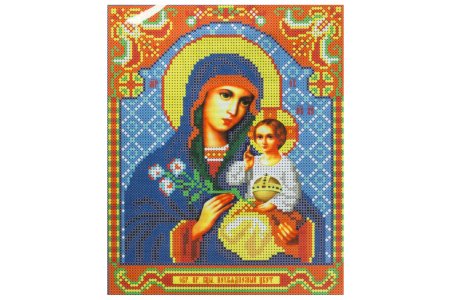 Ткань с рисунком для вышивки бисером КАРОЛИНКА Икона Божья Матерь Неувядаемый Цвет, 19,5*24см