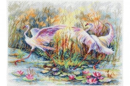 Канва с рисунком для вышивки крестом МАТРЕНИН ПОСАД Танец Фламинго, 25*40см