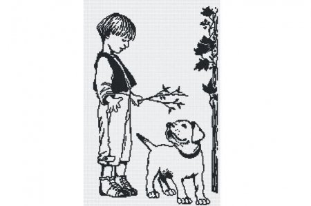 Набор для вышивания крестом МП Студия Графика. Мальчик с собакой, 31*46см