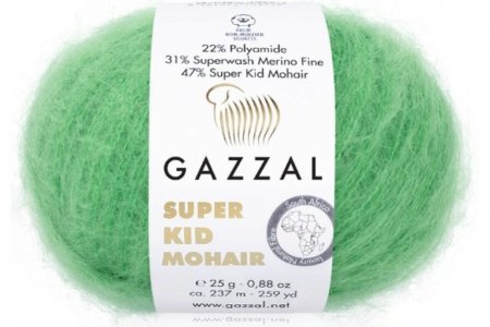 Пряжа Gazzal Super Kid Mohair зеленое яблоко (64427), 31%меринос/47%супер кид мохер/22%полиамид, 237м, 25г