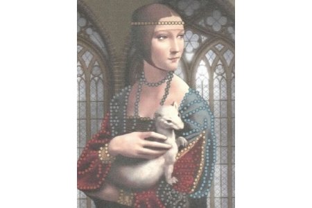 Набор для вышивания бисером ИСКУСНИЦА Дама с горностаем по мотивам картины Леонардо да Винчи, 10*13см