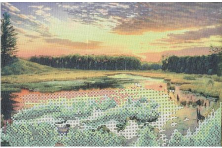 Канва с рисунком для вышивки бисером ЧАРИВНА МИТЬ Закат на озере, 30*20см