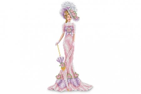 Ткань с рисунком для вышивки бисером КАРОЛИНКА Дама в розовом, 23,7х39,1см