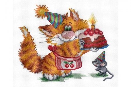 Набор для вышивания крестом МП Студия Рыжий кот. День рождения, 20*15см
