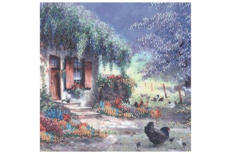 Искусственный шелк с рисунком для бисера ALISENA Цветочный домик, 20*20см