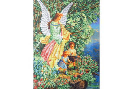Ткань с рисунком для вышивки бисером КАРОЛИНКА Ангел и дети, 28*36см