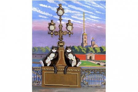 Канва с рисунком для вышивки бисером GLURIYA Питерские коты 1, 24*30см