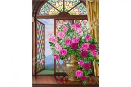 Набор для вышивания бисером ИСКУСНИЦА Розы на витражном окне, 32,5*43см