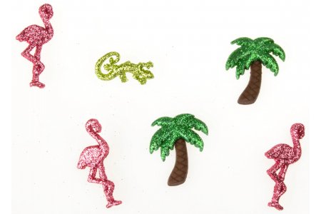 Набор пуговиц декоративных пластиковых Блеск пальмы и фламинго, 6шт, 2,5-4см