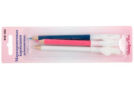 Набор карандашей для ткани HOBBY&PRO смываемый водой с щеточкой, 3шт, белый, розовый, голубой