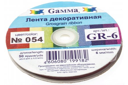 Тесьма GAMMA репсовая, бордовый (054), 6мм, 1м