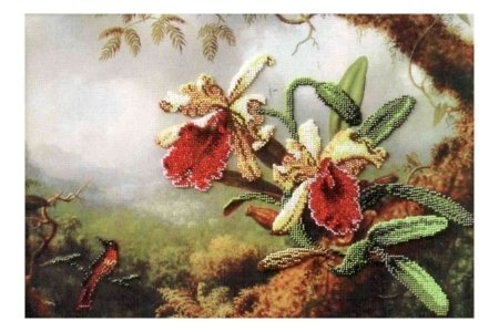Набор для вышивания бисером ЧАРИВНА МИТЬ Орхидеи, с нанесенным рисунком, 39*27см