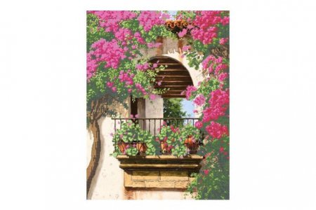 Канва с рисунком для вышивки бисером GLURIYA Цветочный балкон, 40*30см