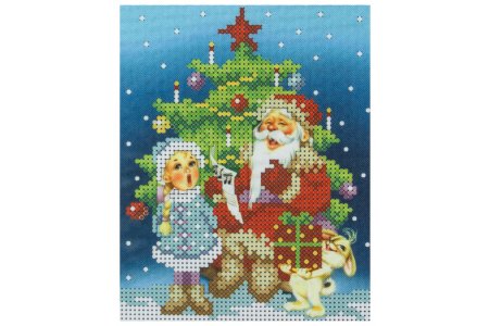 Ткань с рисунком для вышивки бисером КАРОЛИНКА Дед мороз и снегурочка, 12,6*16,2см
