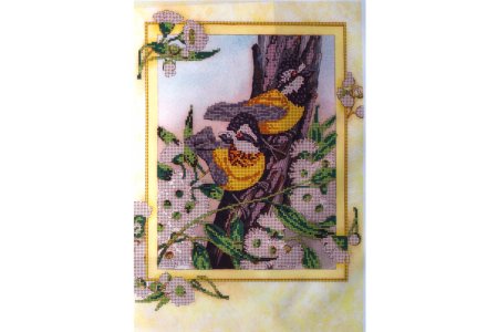 Канва с рисунком для вышивки бисером GLURIYA Птицы в цветах, 40*28см