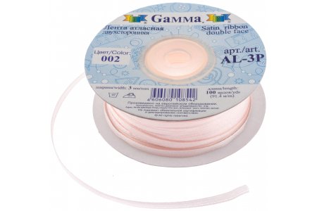 Лента атласная Gamma метражом, 002, светло-розовый, 3мм, 1м
