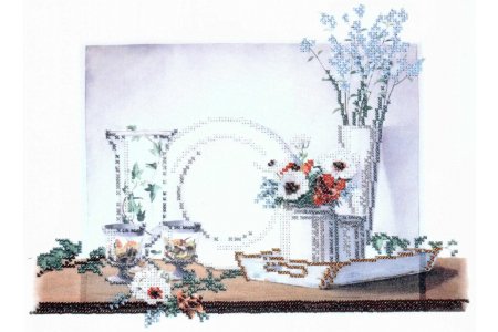 Набор для вышивки бисером на искусственном шелке ОВЕН Натюрморт на белом с блюдом, 35*30см